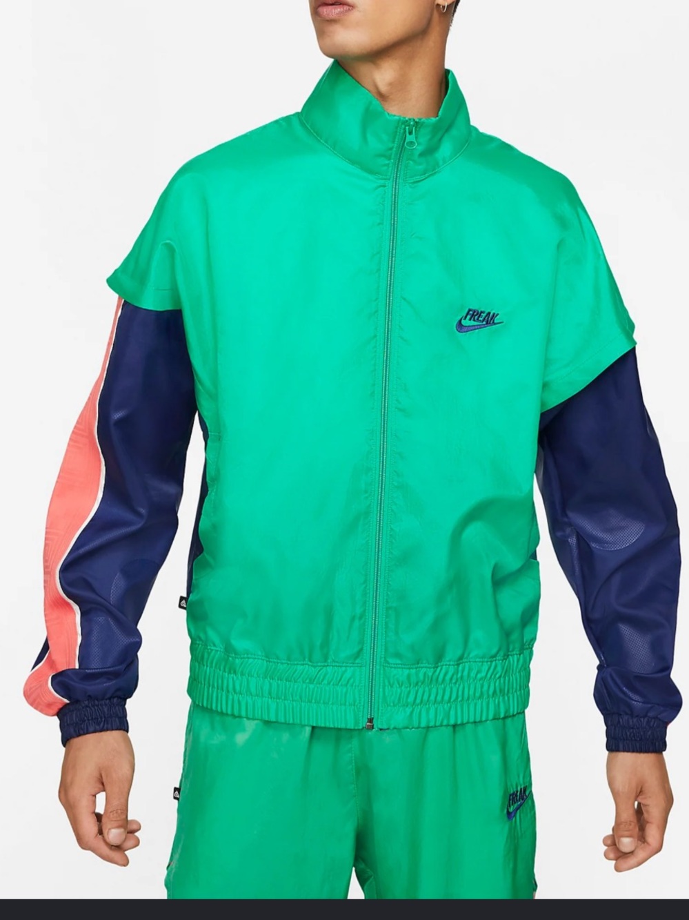 Nike freak Colorblock Windbreaker Jacket in Bright Green, Navy & Pink